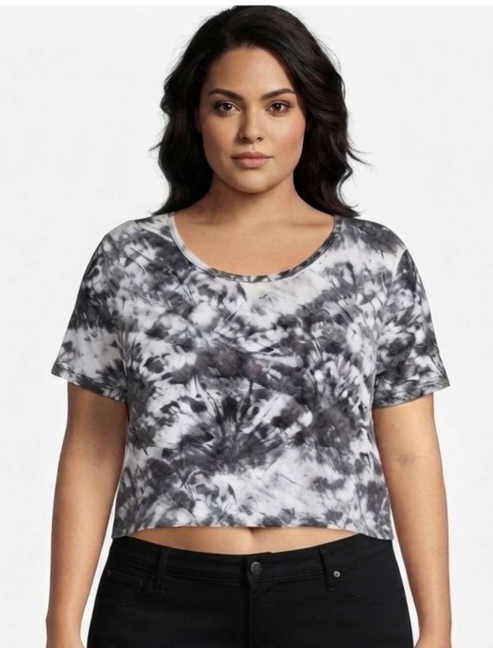 NWOT Bobby Brooks Black Tie Dye Cropped Tee